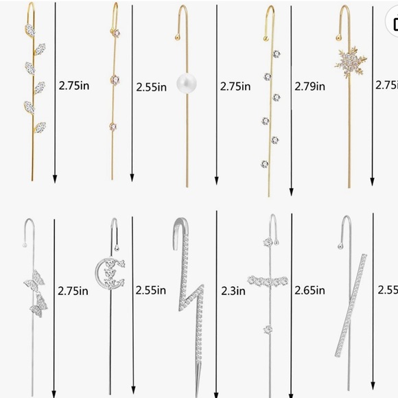 Lighting Bolt Sparkling Zircon Unique Statement Bar Ear Cuff - Picture 8 of 9